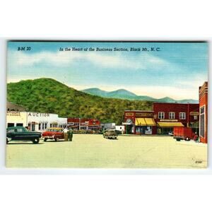 Old Cars Firestone Sign Black Mountain North Carolina Linen Postcard Vintage